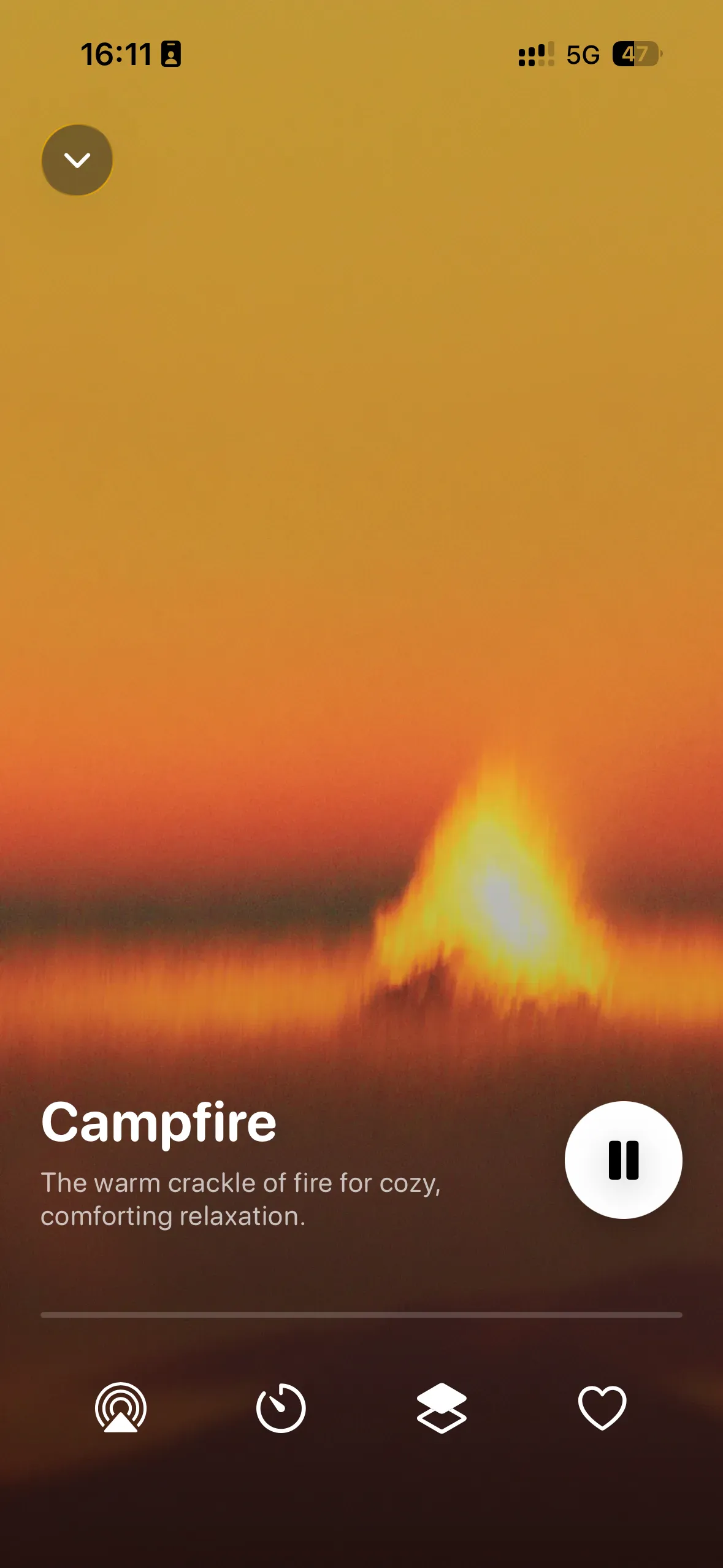 Brown Noise app playing the Campfire soundscape