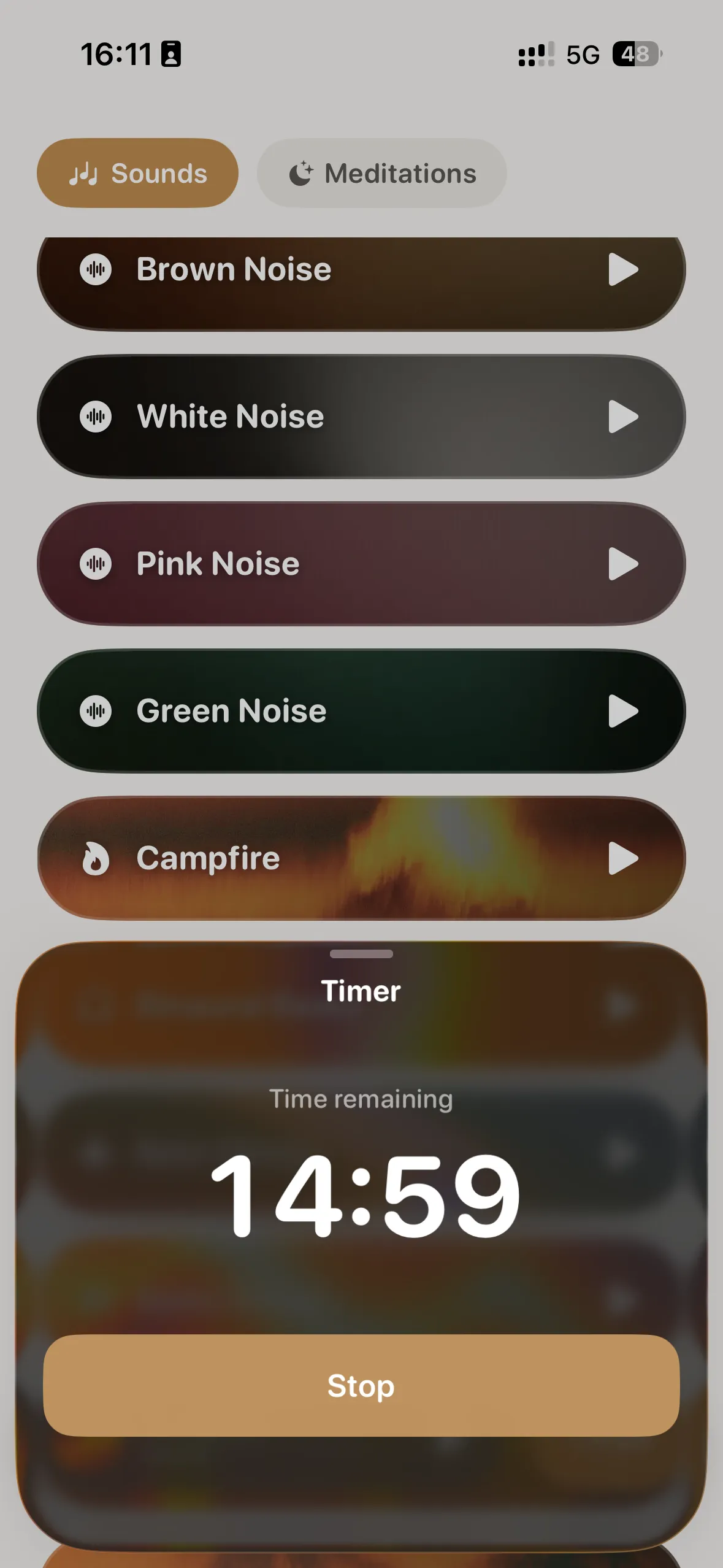 Sleep timer counting down in the app